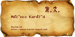 Müncz Karád névjegykártya